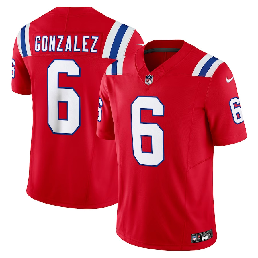 Men's New England Patriots #6 Christian Gonzalez Red 2023 F.U.S.E. Vapor Limited Stitched Football Jersey